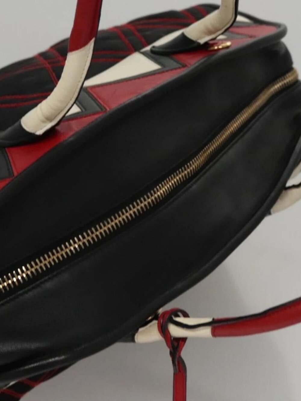 PRADA Hand Bag Nylon Black Red white Auth - Picture 9 of 16